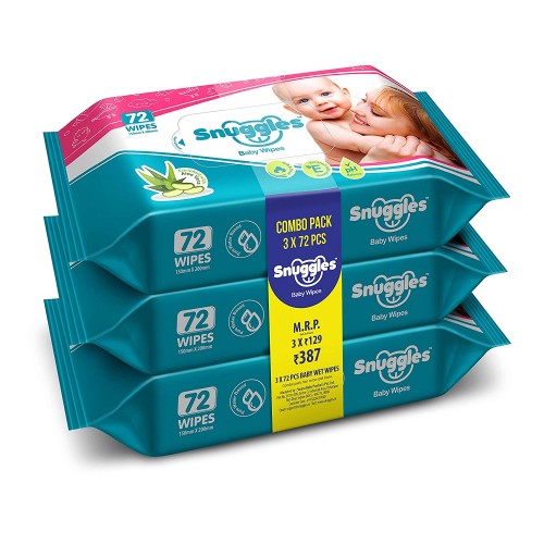 Snuggles Baby Wet Wipes with Aloe Vera and Vitamin E, 72 Pcs/Pack (Pack of 3)